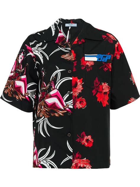 prada floral cotton-terry short-sleeved shirt|Short.